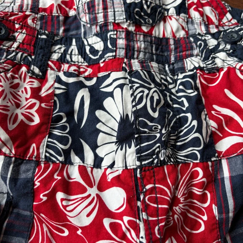 Y2K Childrens Place Baby Patchwork Floral Plaid‎ Shortalls Red Navy 12 Months